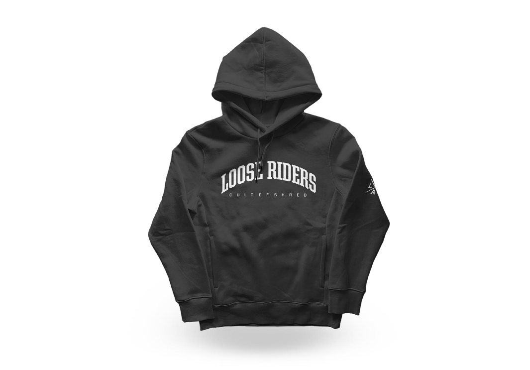 Flis pulover s kapuco Loose Riders - Črn